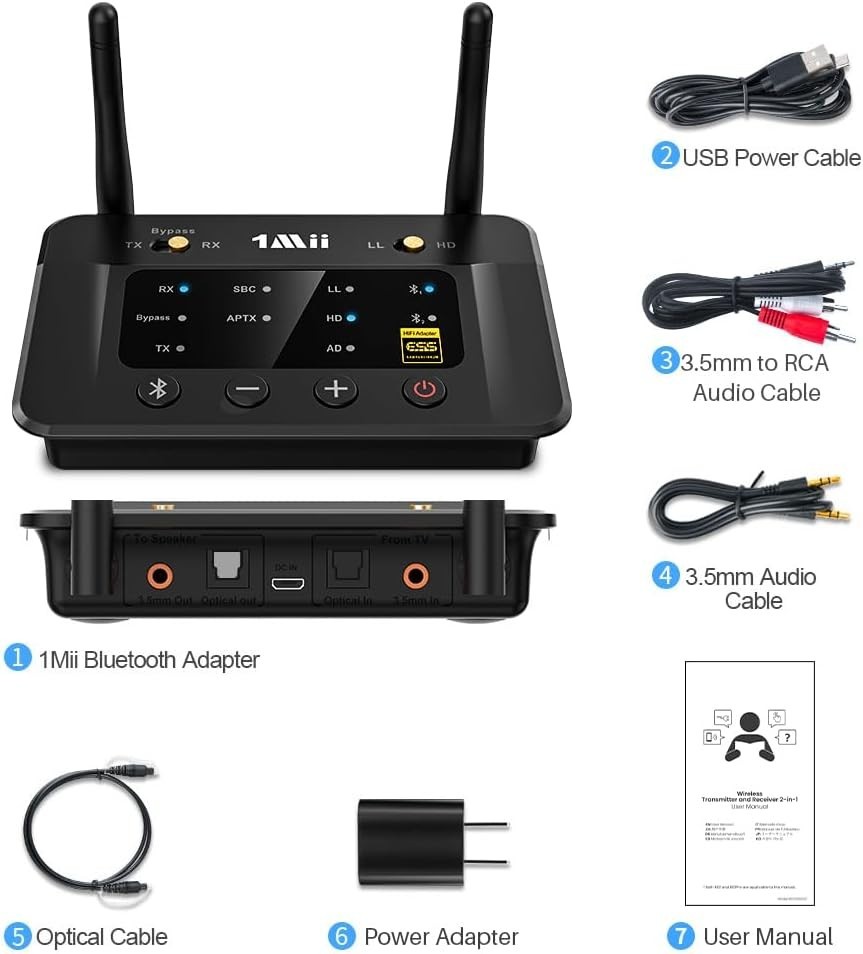 1Mii B03Pro Bluetooth 5.3 Transmitter Receiver for Home Stereo TV, HiFi Wireless