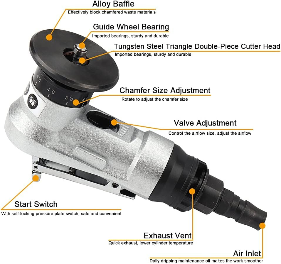 Mini Pneumatic Chamfering Tool with Replace Blades Inserts and Bearings, 45 Degr