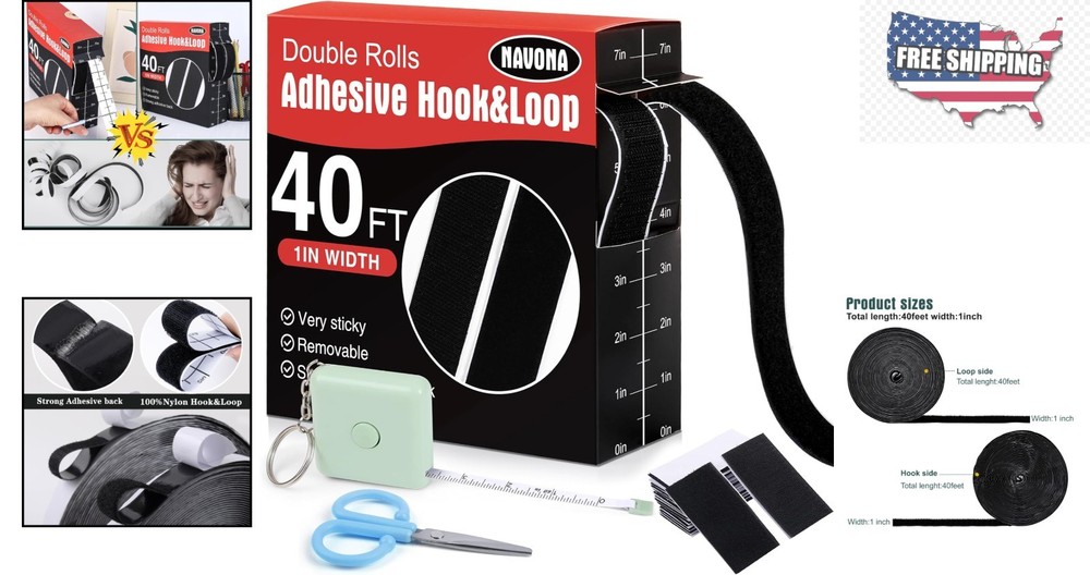 Durable 40Ft x 1In Hook and Loop Fastener Tape - Easy Peel & Stick Solution