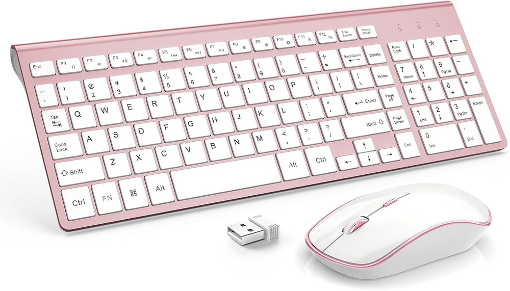 Wireless Keyboard Mouse Combo,Typewriter Keyboard Wireless, Portable Pink Keyboa