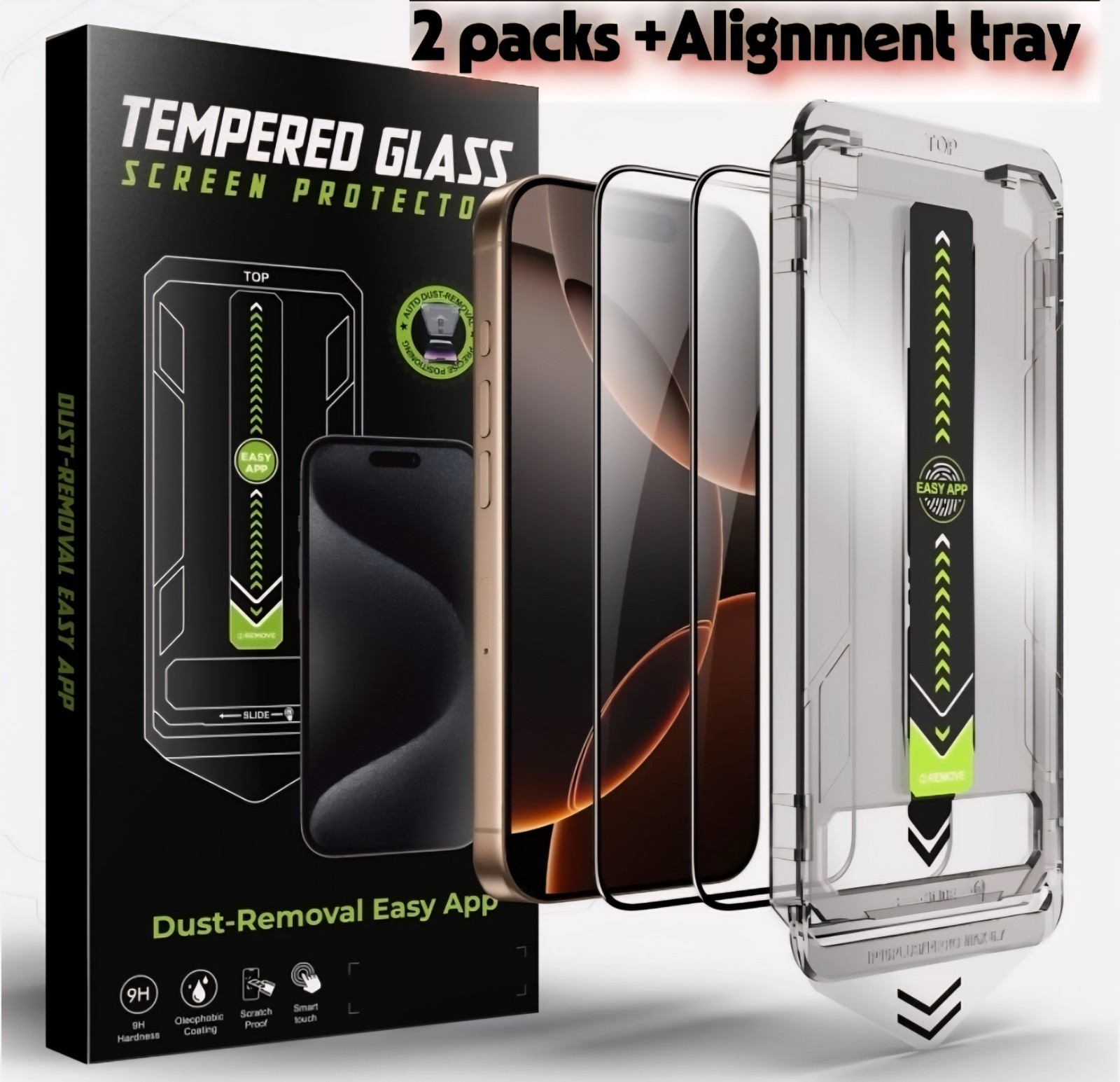 2-Pack iPhone 17 16 Pro Max Screen Protector Tempered Glass Easy Alignment Kit