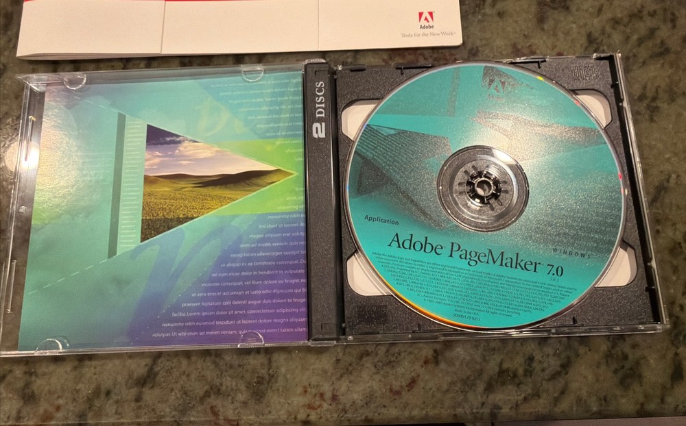 Adobe PageMaker 7.0 for Windows 2 Disc Set with Serial Numbers; Original Box