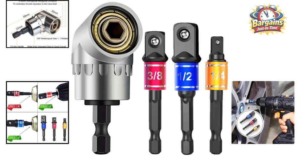 Professional Hex Shank Adapter Set with 105° Right Angle for Enhanced Tool