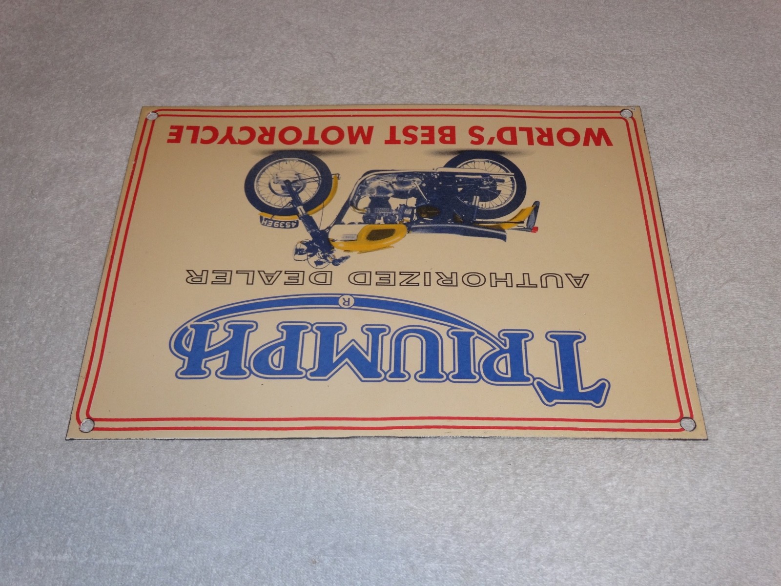 VINTAGE TRIUMPH MOTORCYCLES DEALER PORCELAIN METAL GASOLINE OIL SIGN!