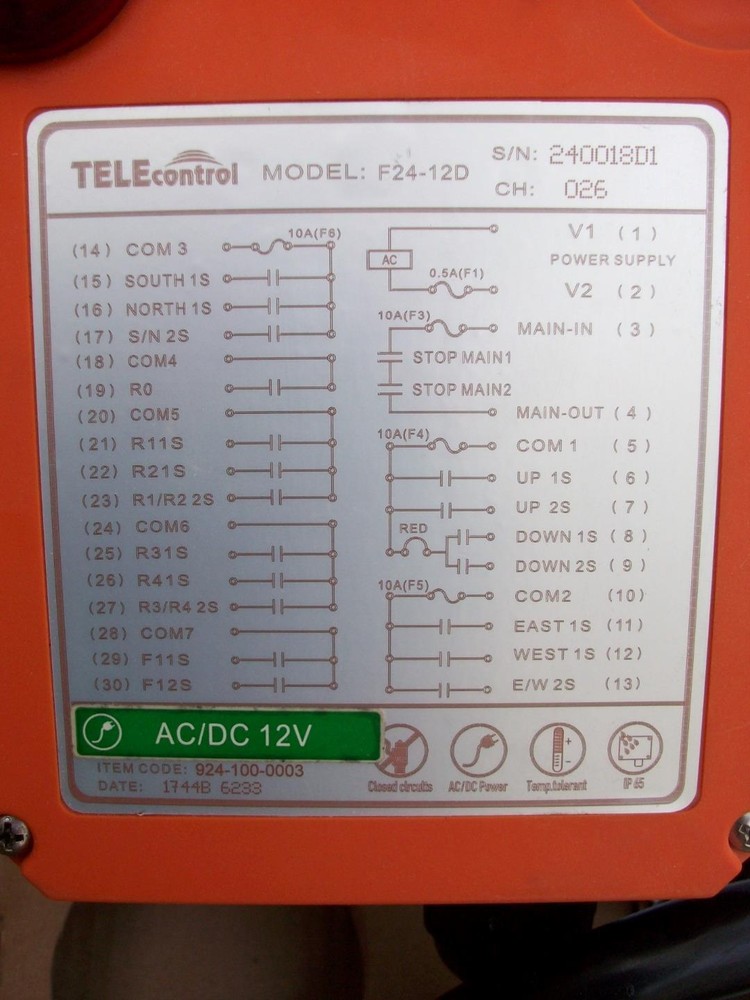 UTING TELECONTROL-MODEL F24-12D WIRELESS REMOTE HOIST CONTROL?