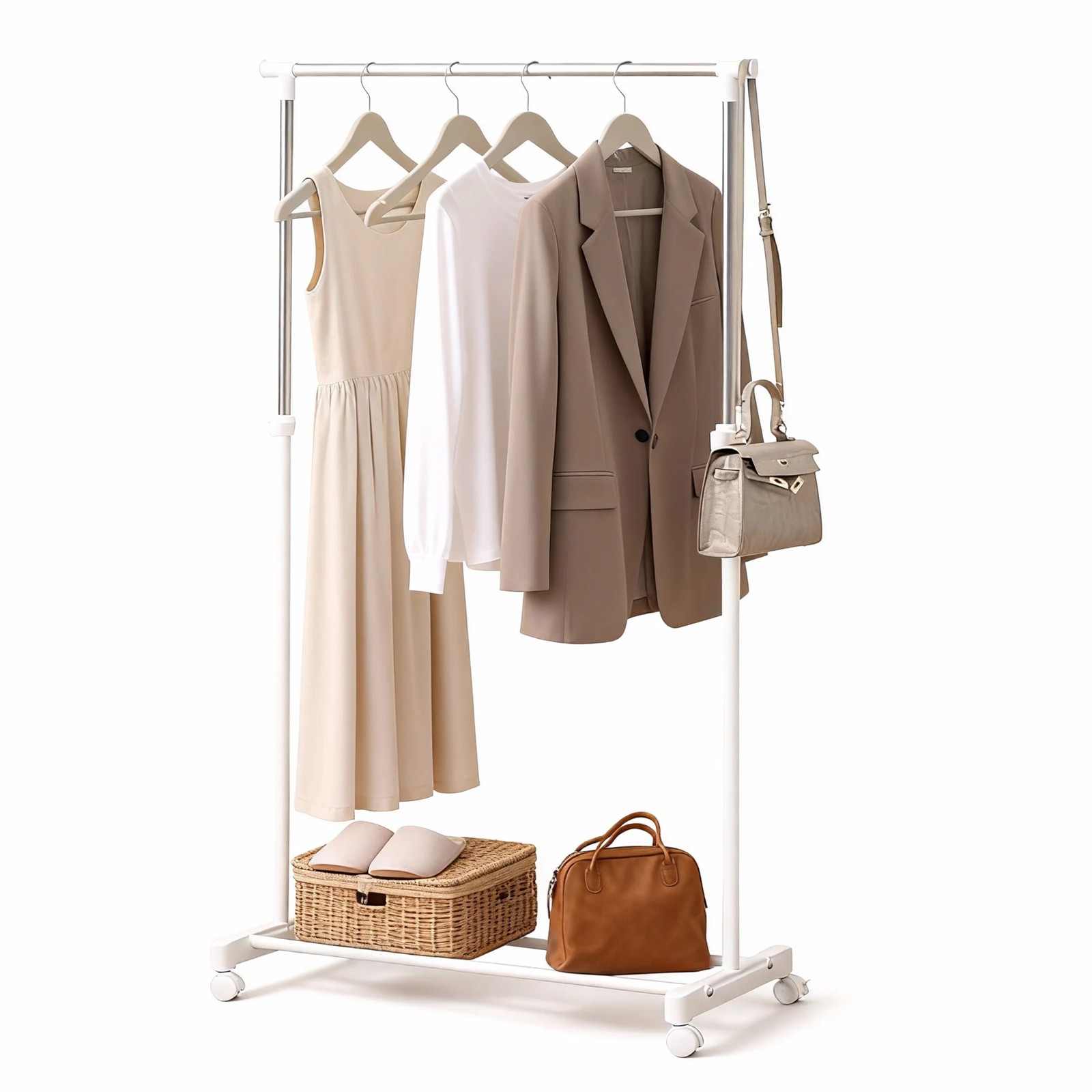 Clothing Rack with Wheels, Adjustable Height Rolling Garment Rack, Rolling Cloth