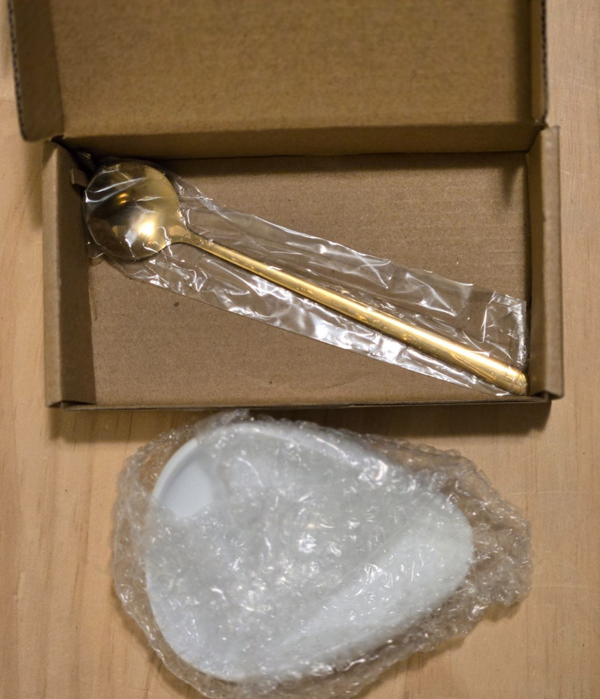 Gold Plated Spoon With Ceramic Dish