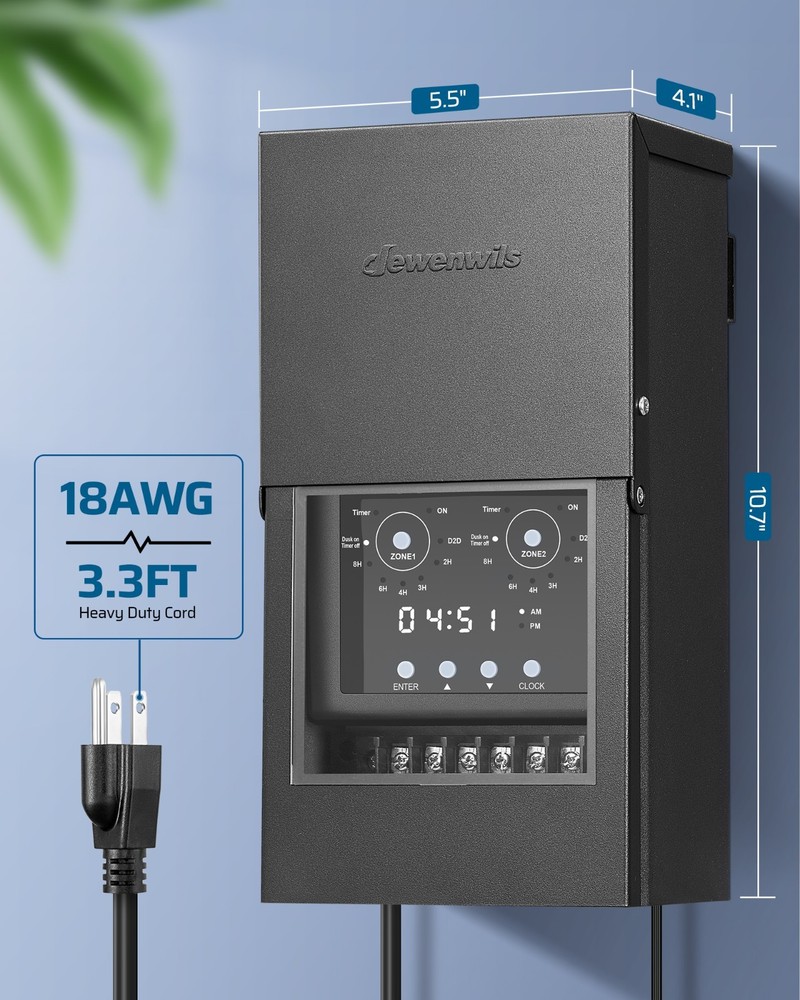 DEWENWILS 300W Low Voltage Transformer with Photocell & Timer, 2-Zone Control