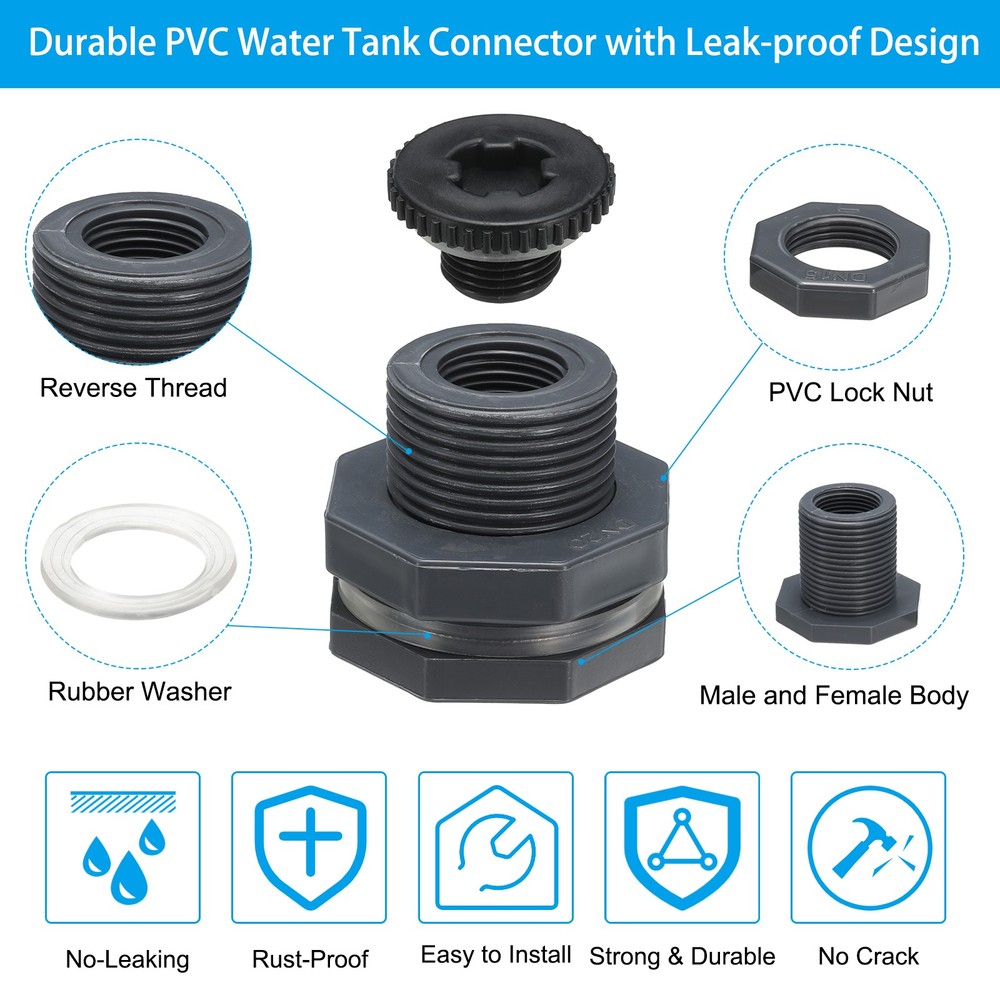 Bulkhead Fitting with Plug G 1/2 Double Threaded Bulkhead Water Tank Connector