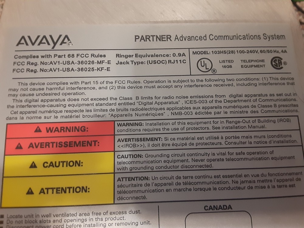 Avaya PARTNER ACS Lucent Partner System Case - 103H5(28)