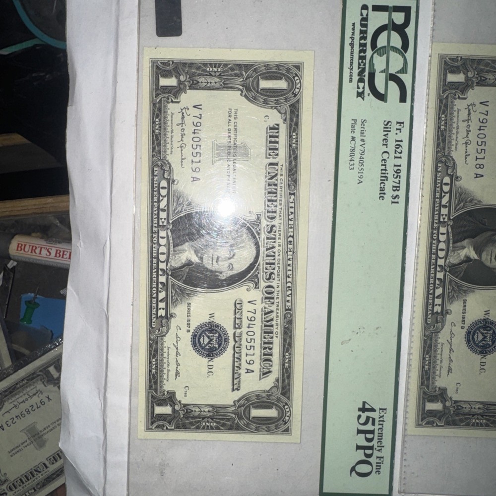 1957B $1 Silver Certificate Sequential Pair PCGS 45 PPQ – Matching Serials!!
