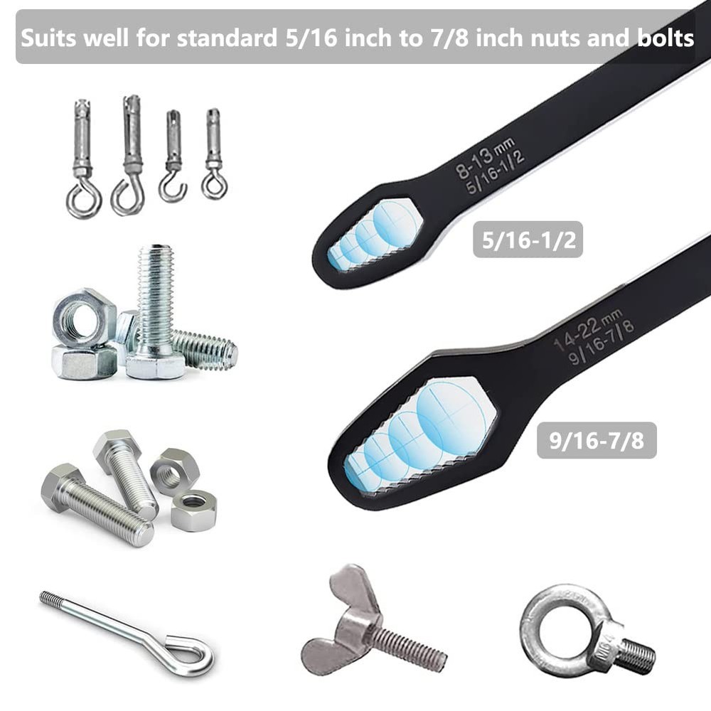 Saipe 2pcs Multifunctional Wrench Set Self Adjustable Universal Black