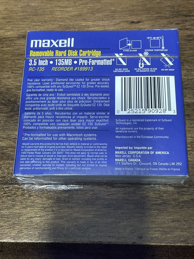 Maxwell 135 Megabyte 3.5” Removable hard disk Cartridge Pre-Formatted