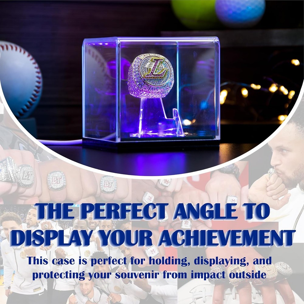 Championship Ring Display Case with Led Light, UV-Protected Clear