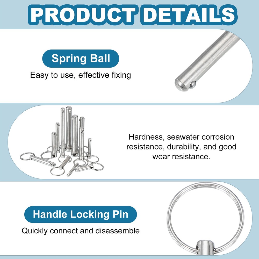4Pack 1/4"x2.24" Quick Release Pins Carbon Steel Silver