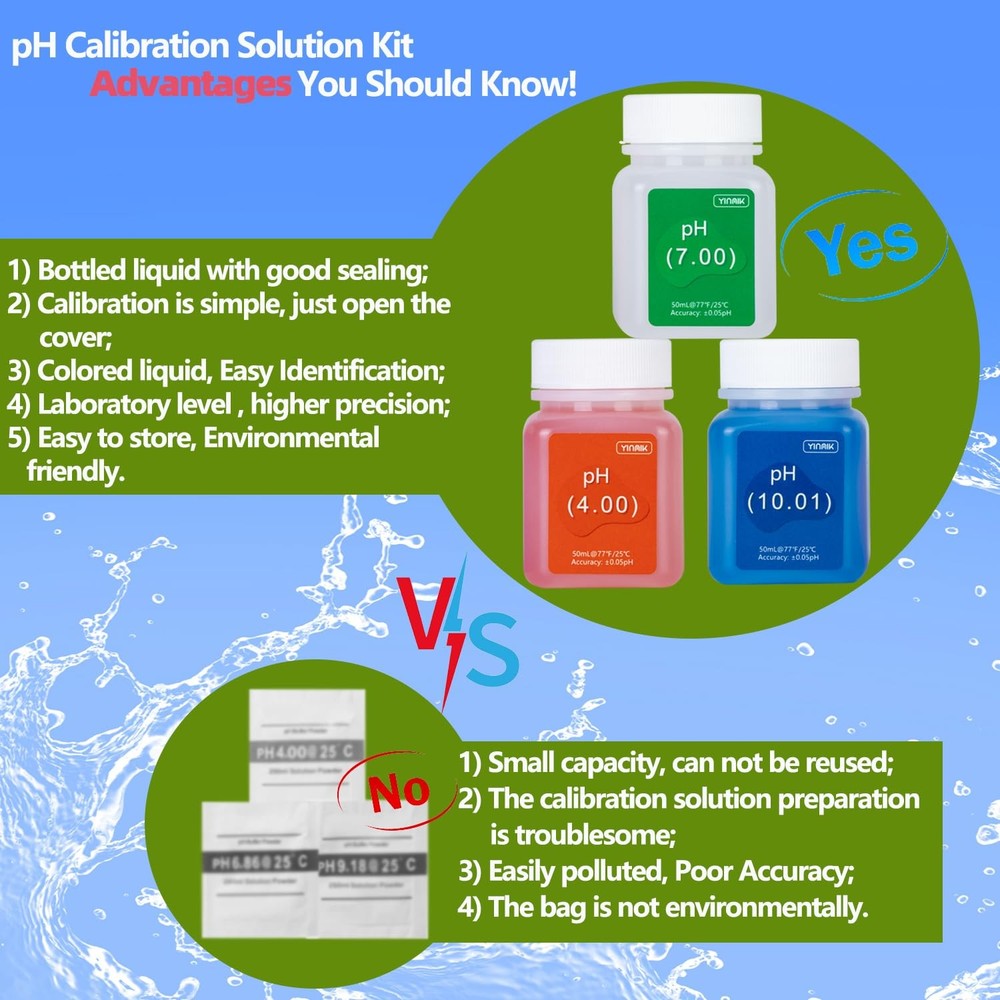 pH Calibration Solution Kit with Storage Buffer for pH Meters - 3 Bottles