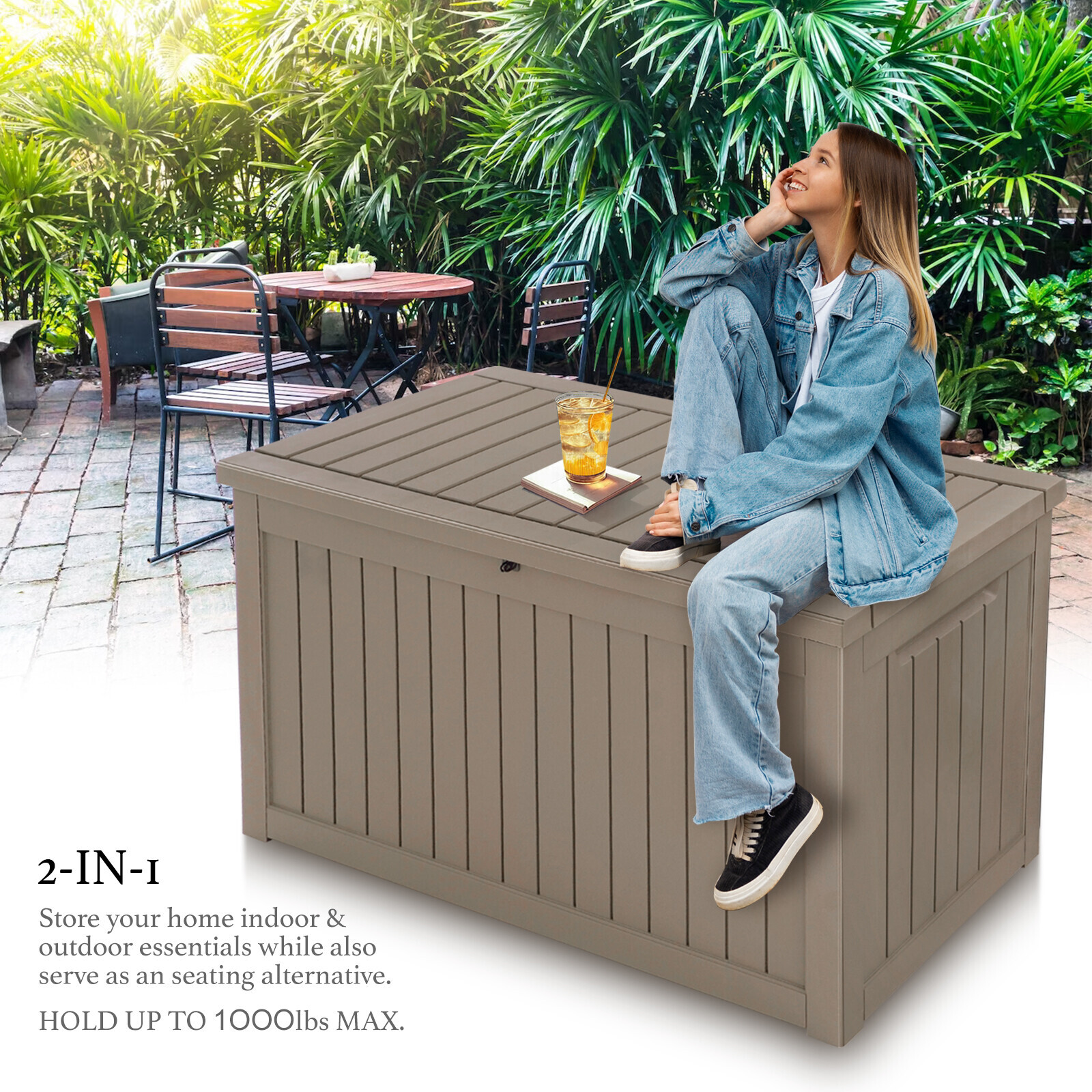 230 Gallon Deck Box Storage Outdoor Patio Chest Organizer Furniture Garden Bench