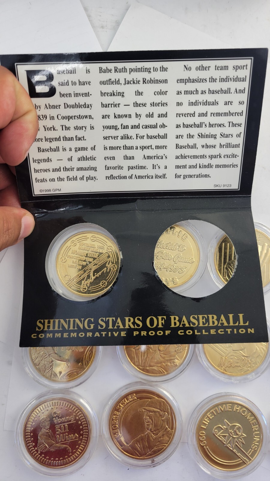 12pc.Shining Stars of Baseball Plated 24KT Gold: CyYoung, Bebe Ruth, Willie Mays