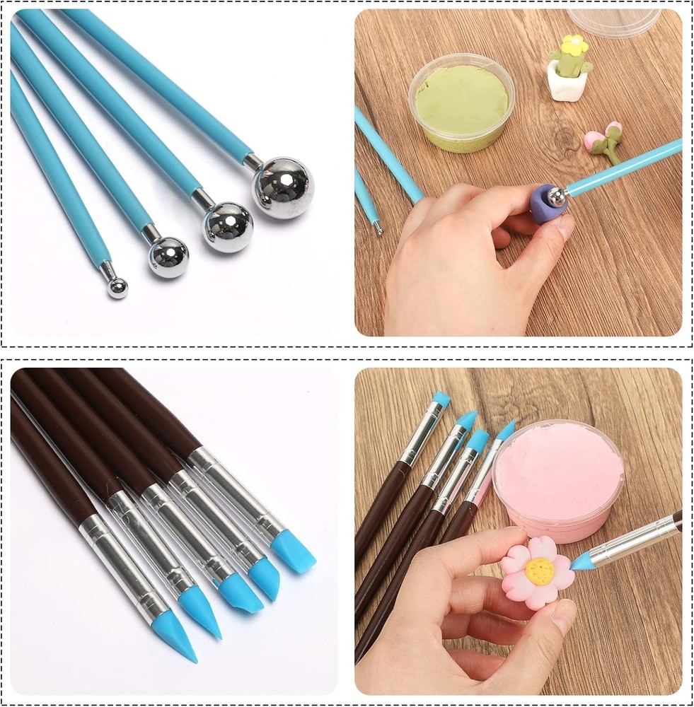 RUBFAC Polymer Clay Tools Kit | 24 PCS Sculpting Stylus Set | Modeling & Pottery