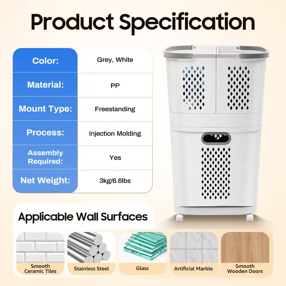 Floor-Standing Movable Household Laundry Hamper Cart