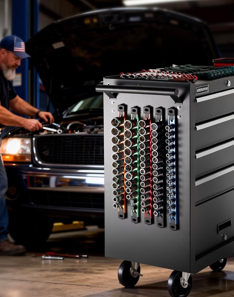 Effortless Tool Access: 14 Clip Magnetic Socket Organizer with 360° Swivel Clips