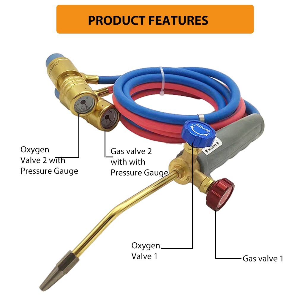 Oxygen MAPP Torch Kit W/ Pressure Meter W/ Tank Support, Glasses And Flint Spark