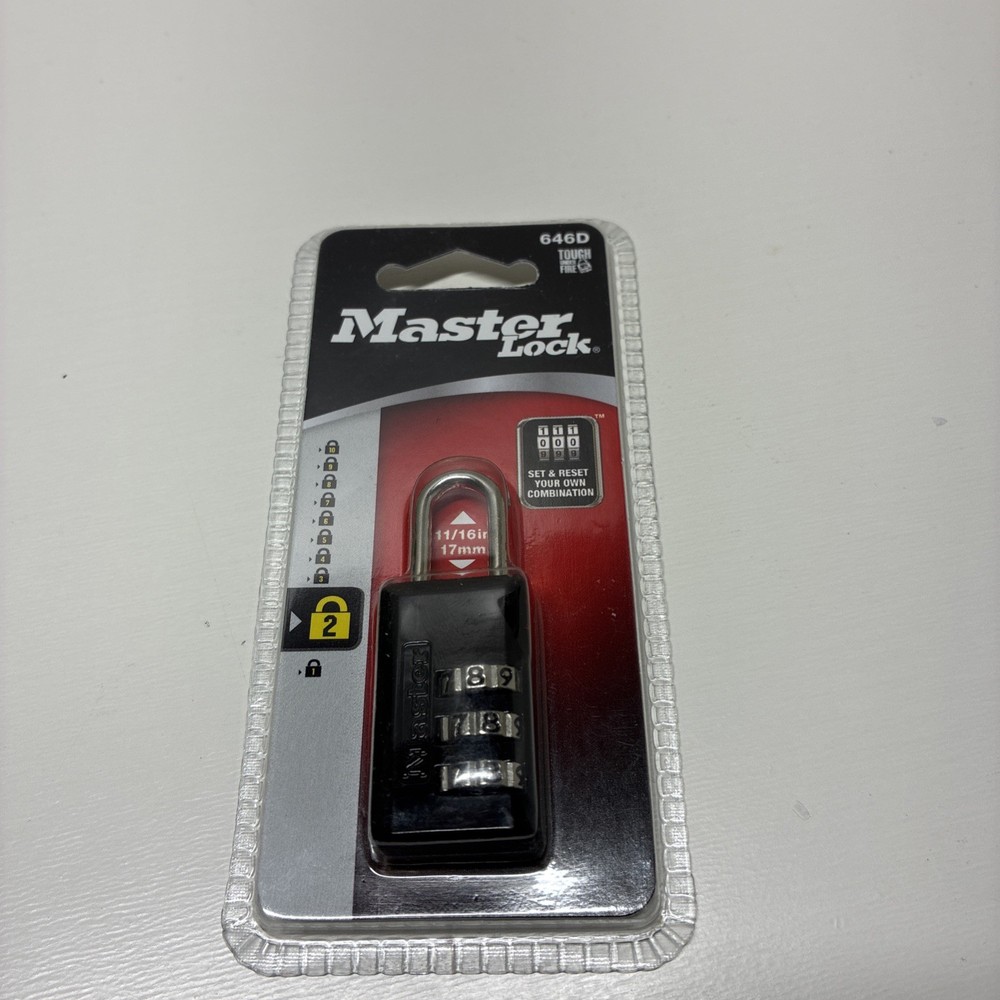 Master Lock 646D Wide Set Black Combination Lock, NIP