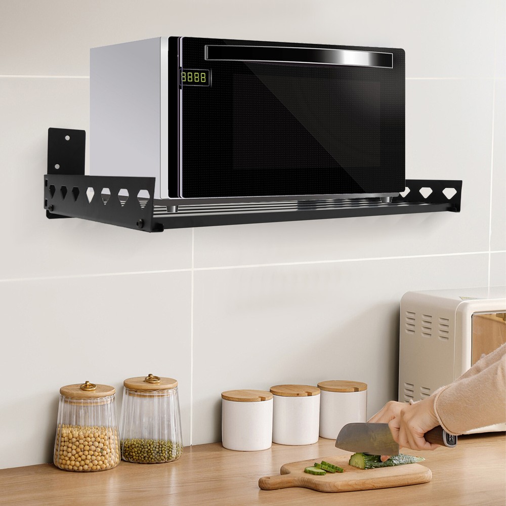 Microwave Oven Bracket Shelf Kitchen Holder Storage Rack Wall Mount with 4 Hooks