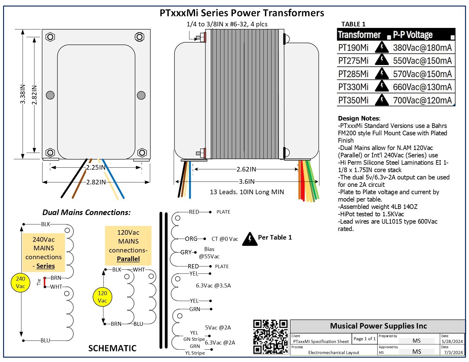 PT330Mi-TUBE AUDIO POWER TRANSFORMER for TUBE AUDIO (660Vct) x 130mA