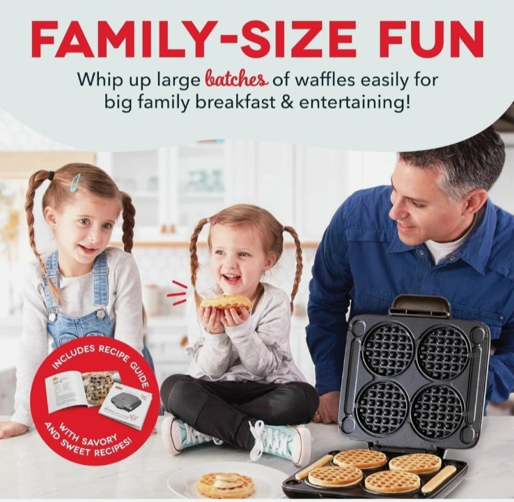DASH Multi Mini Waffle Maker - Four 4” Molds, Nonstick Graphite