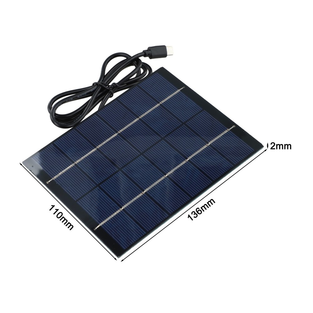 Solar Powered 2W Charger Panel with 1M Cable Suitable for Type C Output Devices