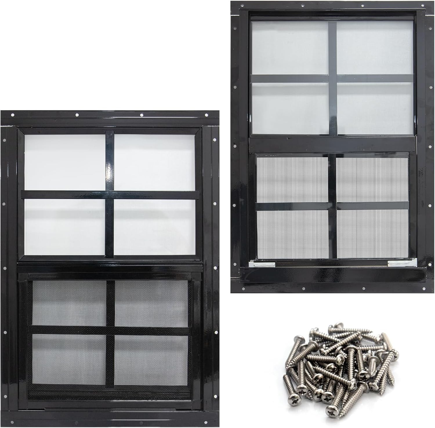 NeatiEase 2 Pack Shed Windows with Black Frame, 18x 23 Flush Mount Small Window