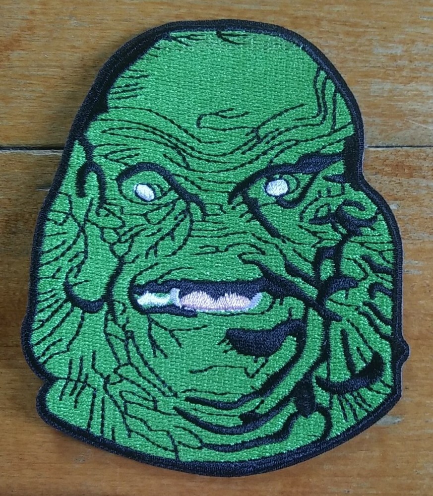 The GREEN CREATURE Monster Head Face Embroidered Iron On PATCH