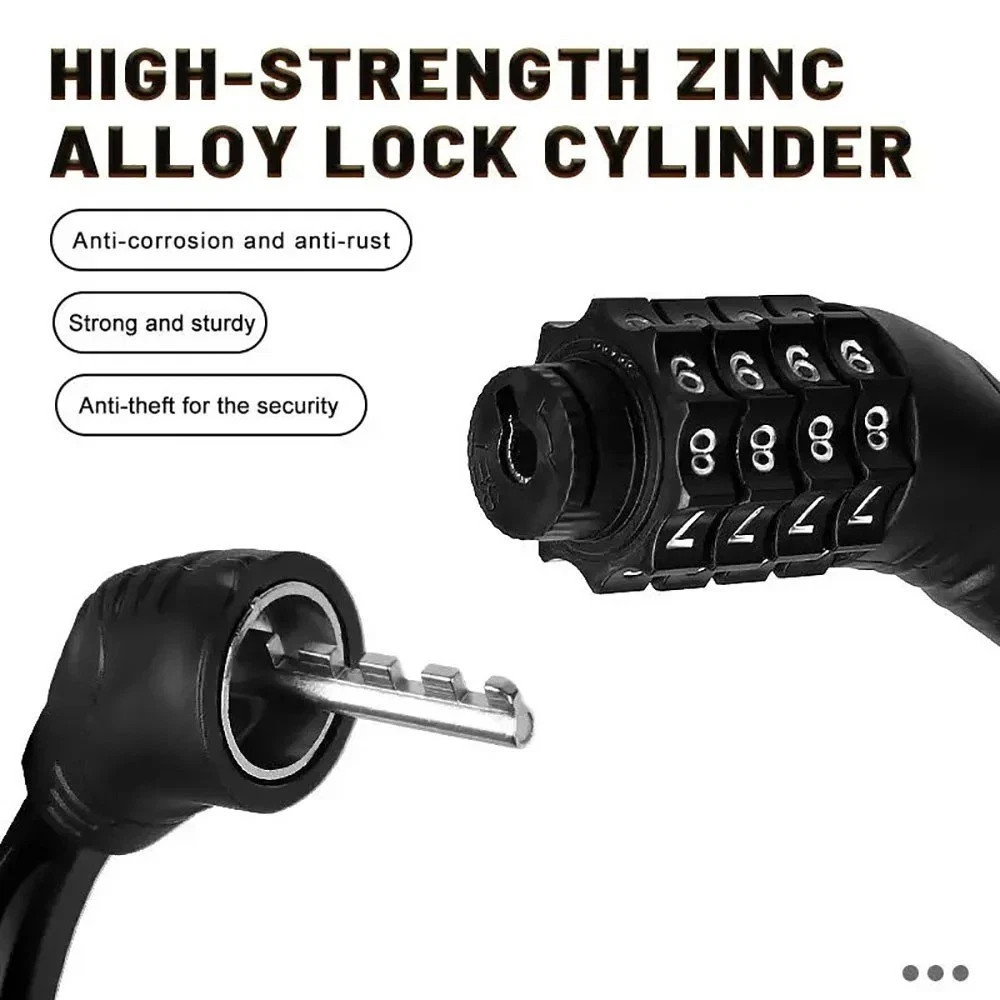 Anti-Theft Bicycle Cable Lock 4-Digit Code Combination Stainless Steel Padlock