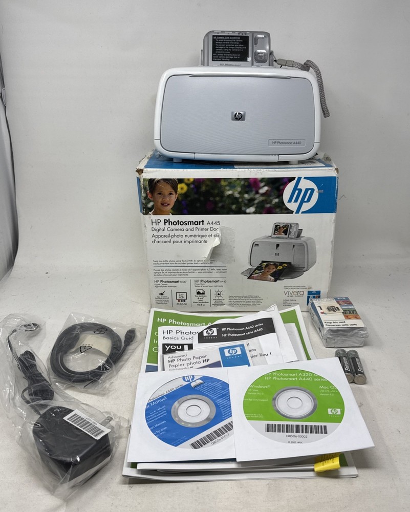 HP Photosmart A445 Digital Camera M547 & Printer Dock A440 Complete Bundle (VB)