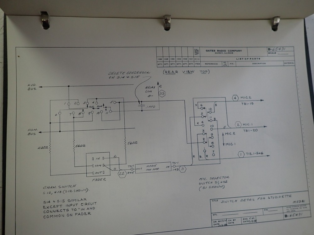 Original Gates " Studioette " Model M5381 Broadcast Console Instruction Manual