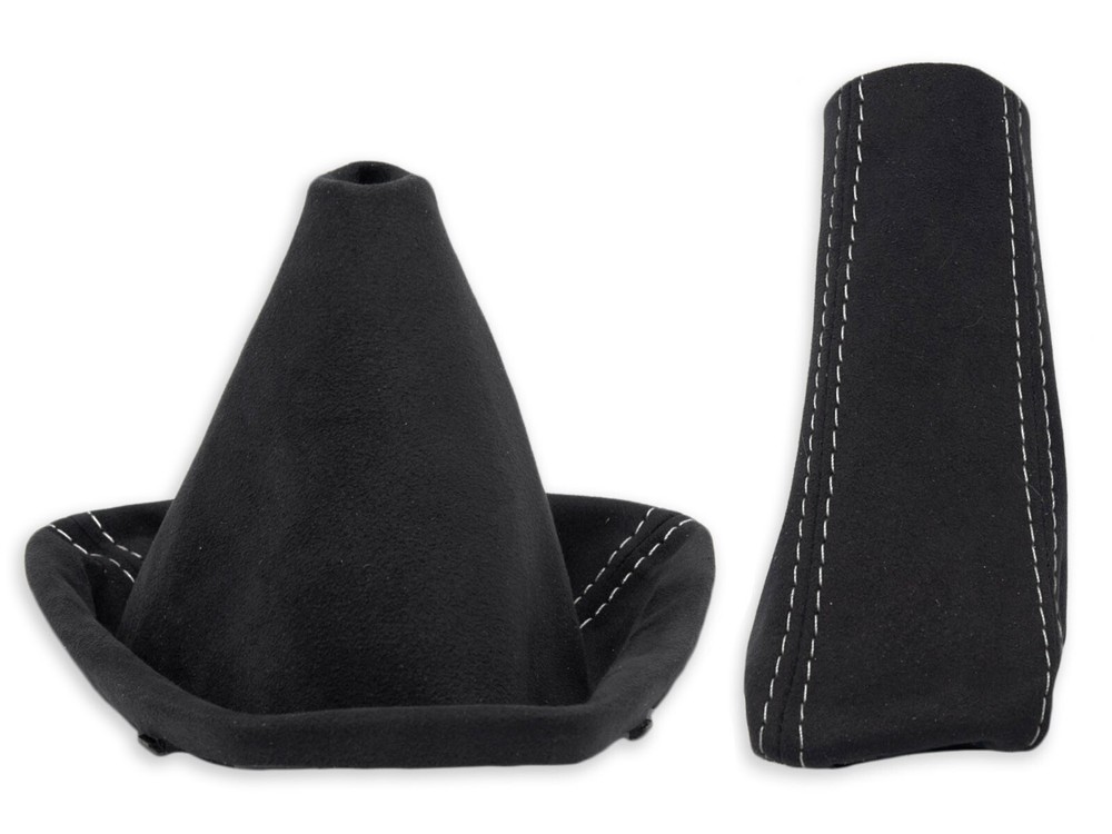 FOR BMW E90 E91 GEAR SHIFT + HANDBRAKE GAITER ALCANTARA STITCHING WHITE + FRAME