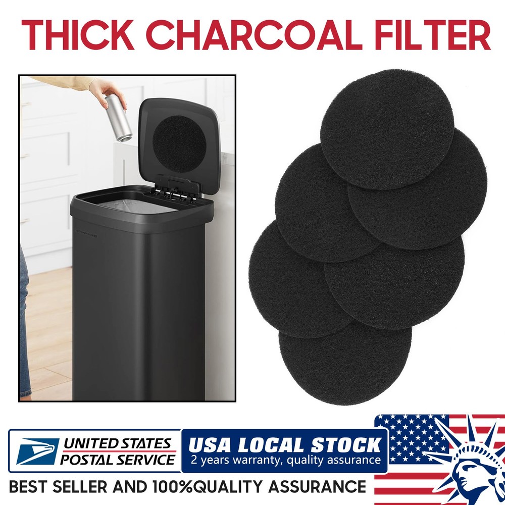 6 Pack Extra Thick Charcoal Filters for Kitchen Compost Bins - Activated Carbon