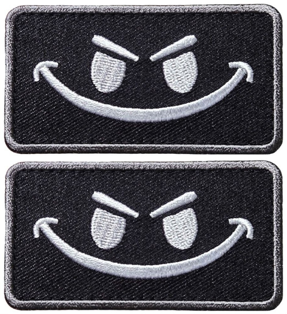 Evil Smiley Face Grin Embroidered Patch | 2PC Hook Backing  3"x2"