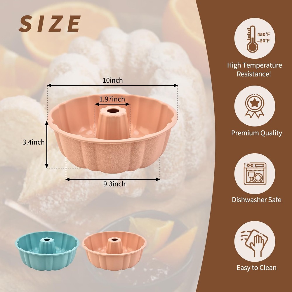 PADELE 2 Pack Silicone Cake Pan Nonstick,10 Inch, large, pink+bule