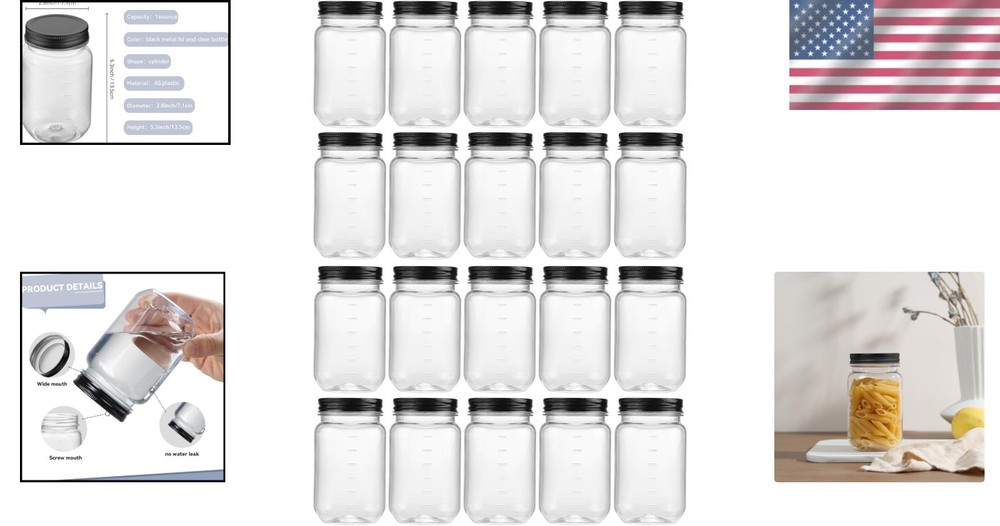 Multi-Purpose 20 Pack of 16 oz Clear Plastic Jars - Airtight & Reusable Solution