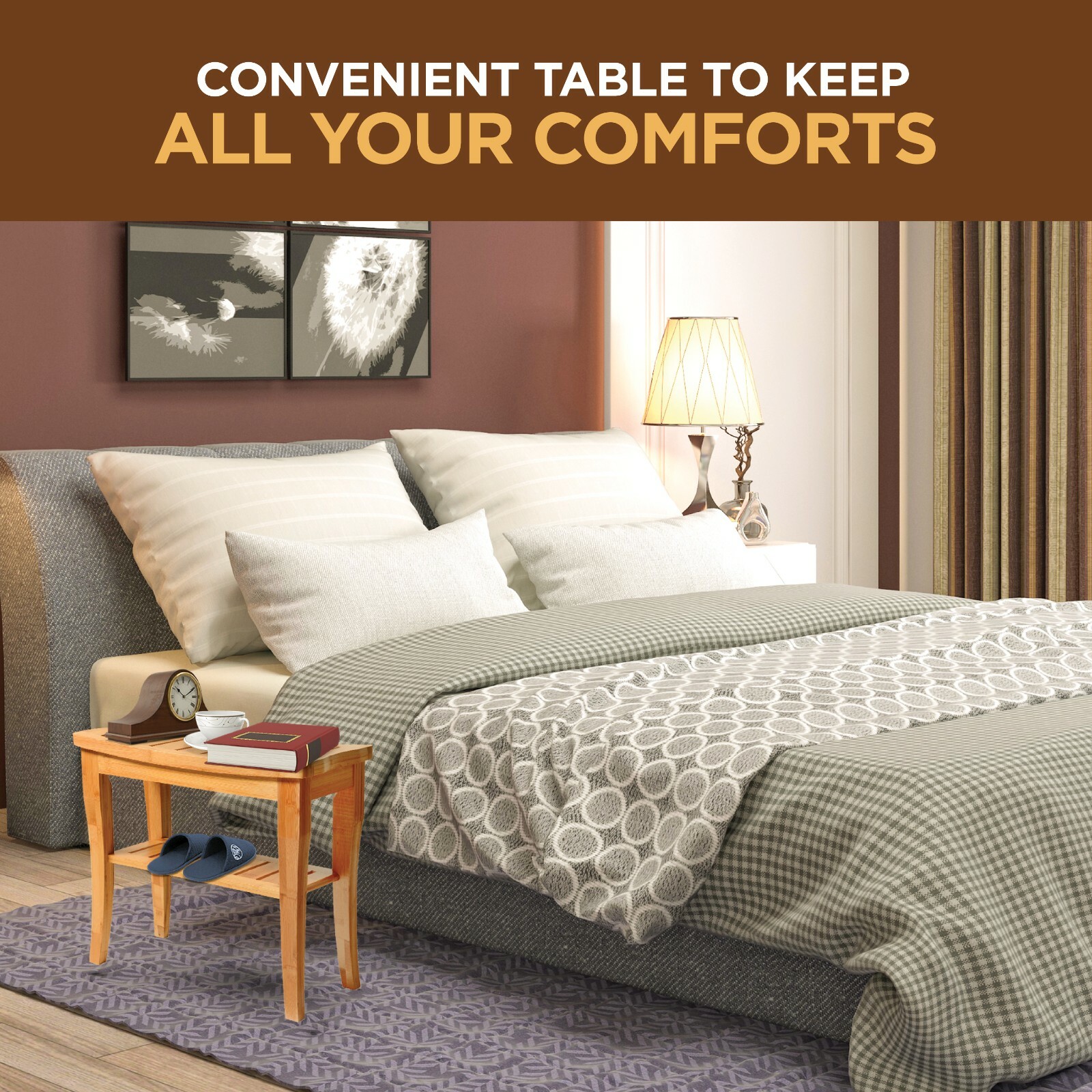 Bamboo Shower Seat Bench Bathroom Spa Bath Organizer Stool with Storage Shelf