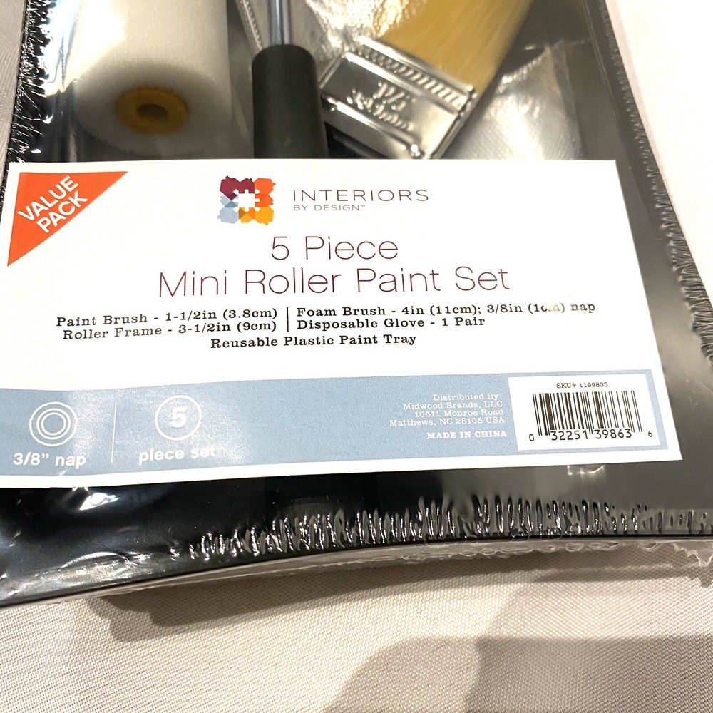interiors be design 5 piece mini roller paint set brushes roller tray