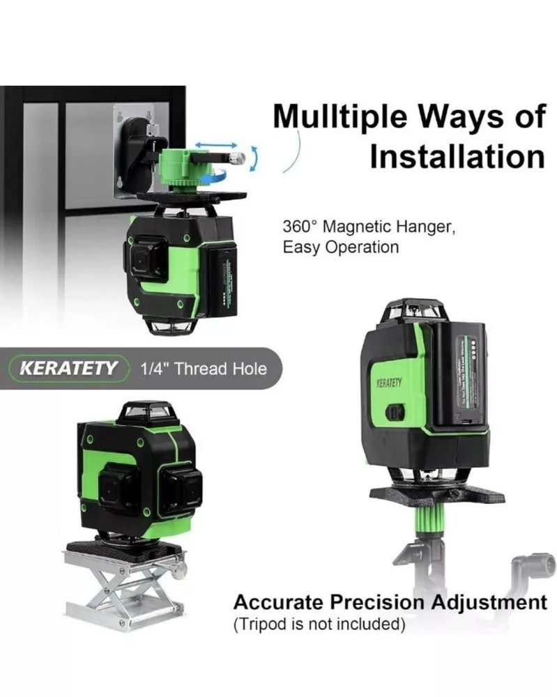 KERATETY Laser Level 4x360° Self-Leveling Laser Level Tool, Switchable & Auto 16
