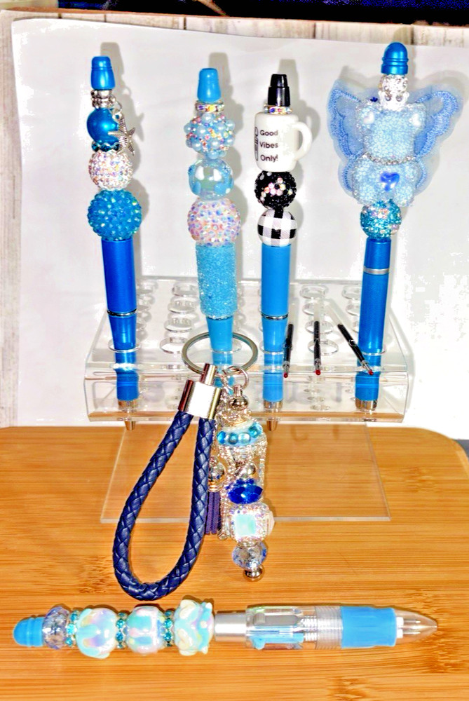 5 Handcrafted FANCY Beaded Pens & 1 Key Chain
