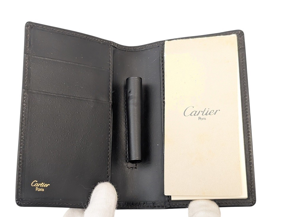 Authentic Cartier Notepad Notebook Cover Mini Planner Cover Leather Black Must