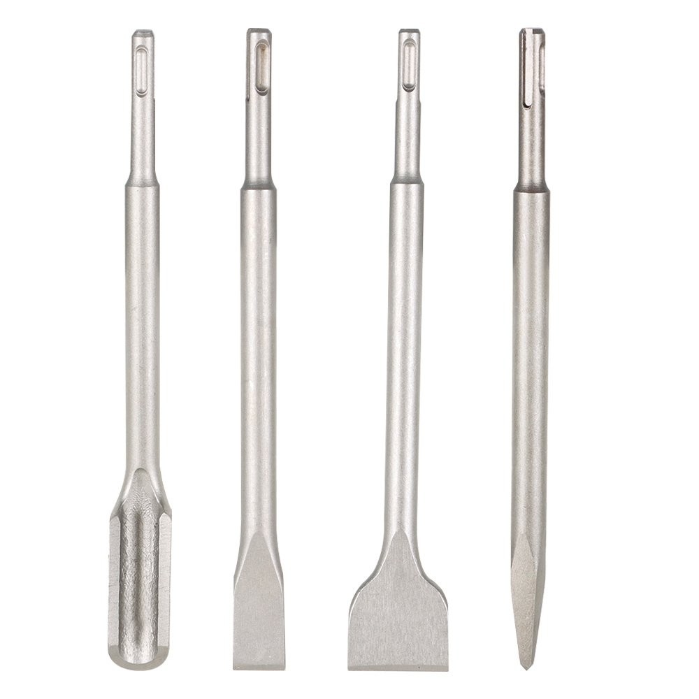 4 × SDS Plus Chisel Bits -Flat Chisel Grooving Chisel & Point Chisel Durable
