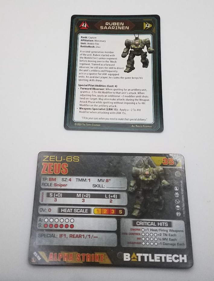 Battletech Inner Sphere Fire Lance - Zeus *Mech & Cards*