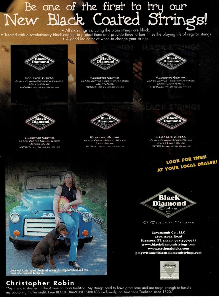 CHRISTOPHER ROBIN - Black Diamond Strings - 2002 Print Advertisement