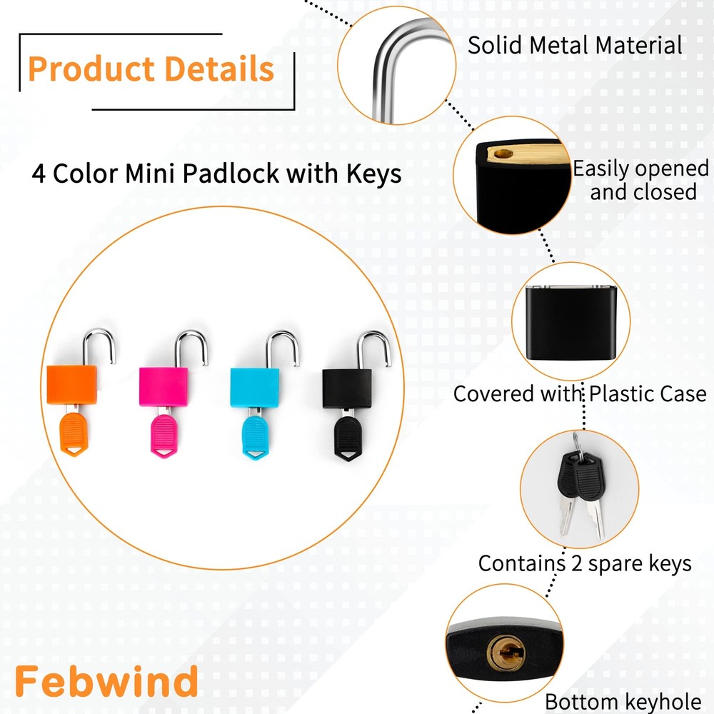 4 Pack Suitcase Locks with Keys Colorful Mini Padlocks for Backpacks Boxes